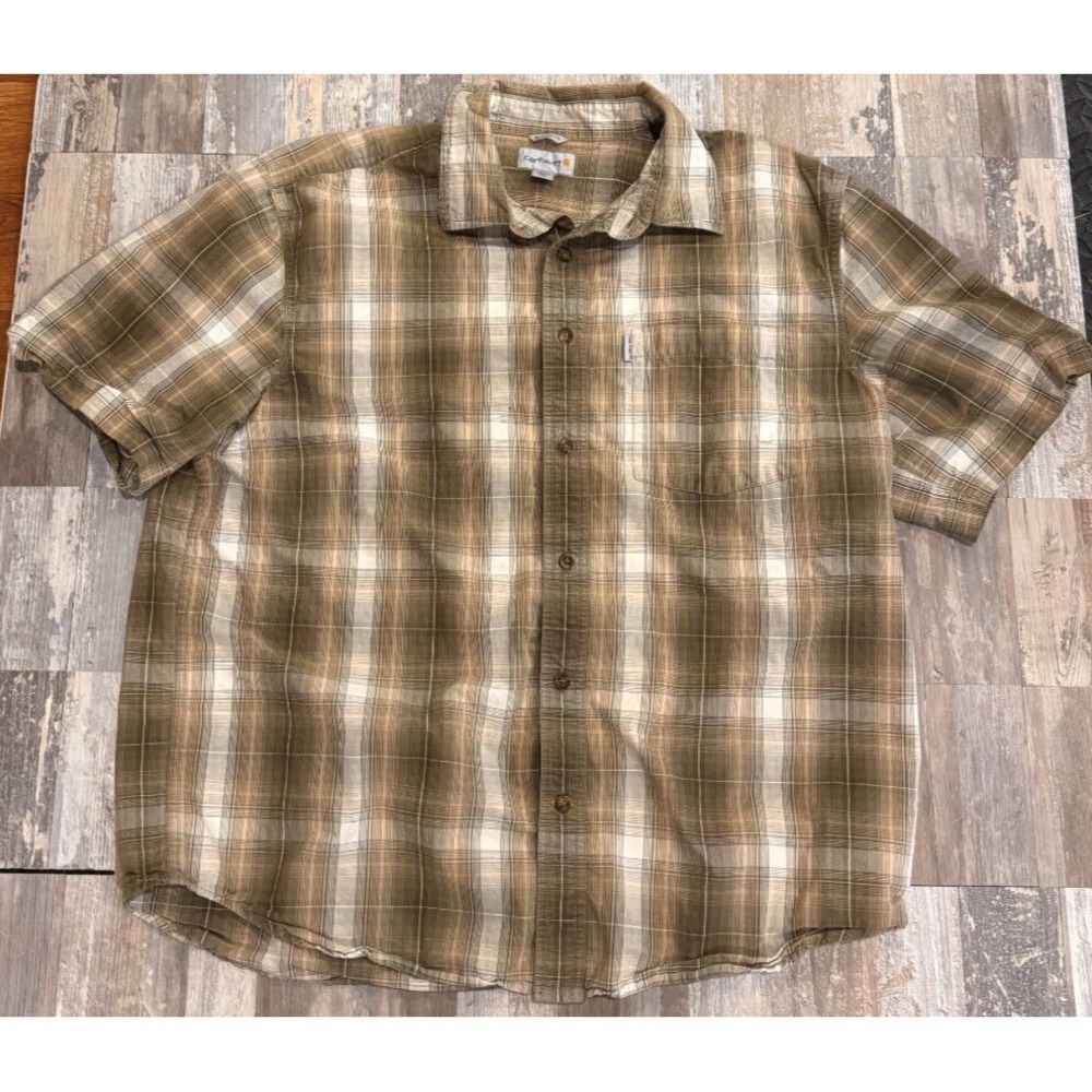 CARHARTT  XL Men`s Short Sleeve Button Up Shirt Relaxed Fit Plaid Pockets